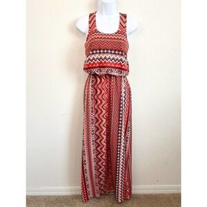 Derek Heart Orange Aztec Print Racerback Elastic Waist Maxi Dress XS